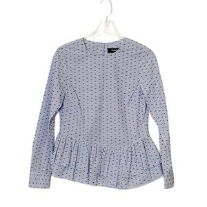 Thakoon Fil Coupé Blue and White Gingham Peplum Long Sleeve Top